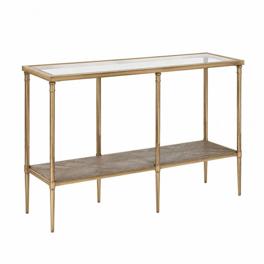 Konsolentisch mit gehärtetem Glas und Metallrahmen in Gold 120x40x80cm