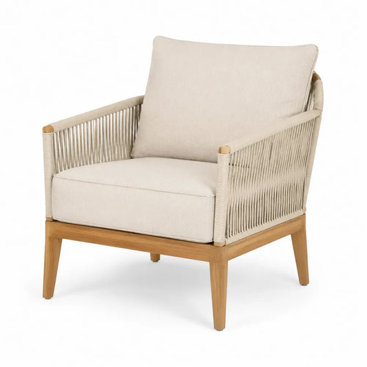 Gartenstuhl Holz mit Seilgeflecht und Polyesterkissen Beige