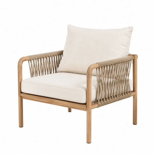 Outdoor Sessel Eiche und Polyesterseil Beige