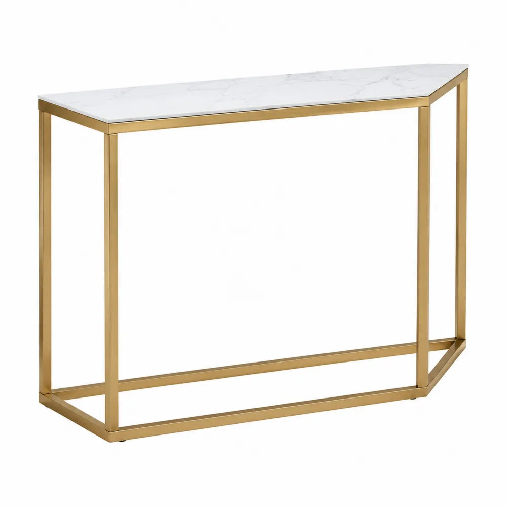 Konsolentisch MDF Marmoroptik Weiß Metall Gold
