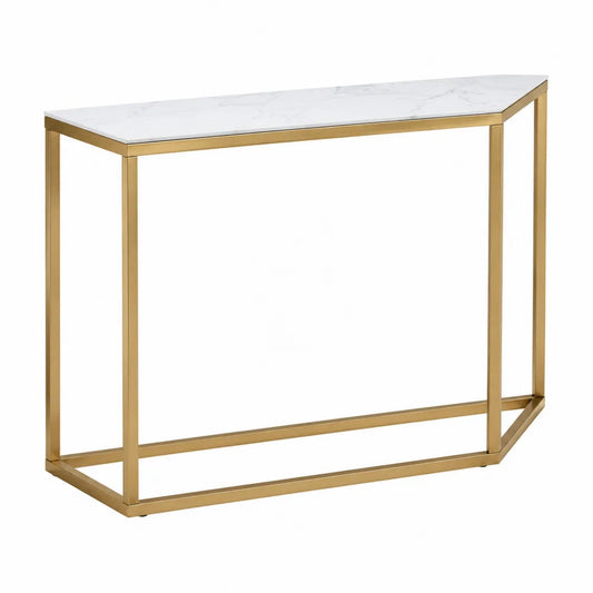 Konsolentisch MDF Marmoroptik Weiß Metall Gold